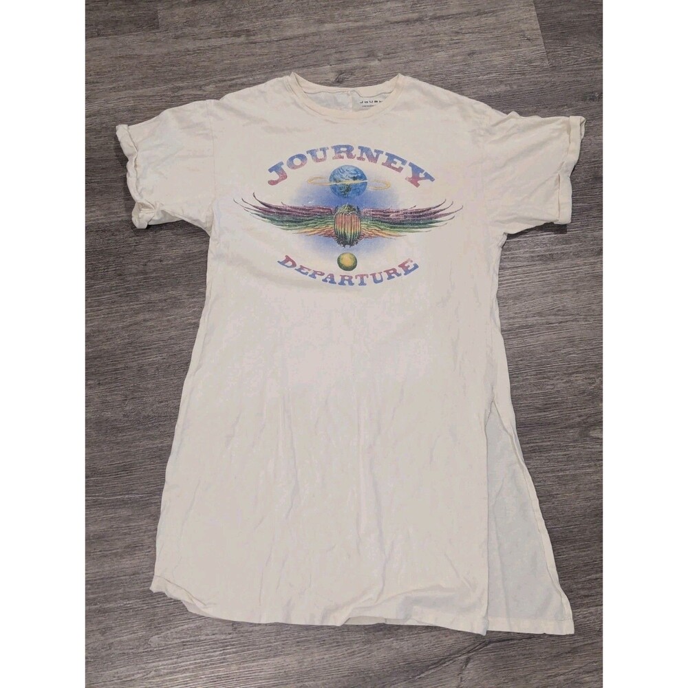 Journey Band Tshirt Dress Nightgown Ivory Graphic Womens  Size Large Rock n Roll